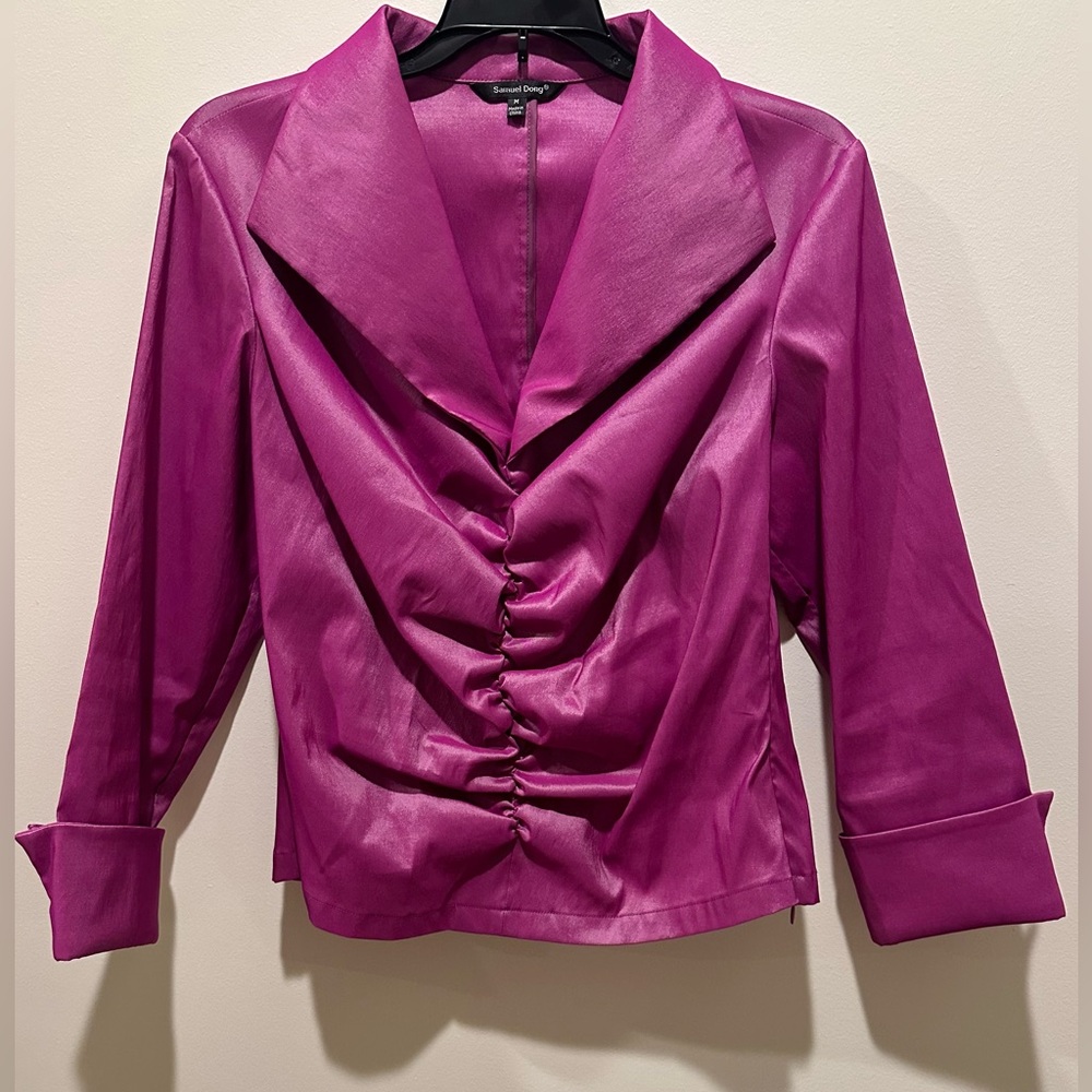Samuel Dong Fuchsia Ruched Satin Blazer